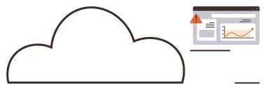 Performans gösterge paneli ile bulut ana hatları grafik ve uyarı gösteriyor. Veri yönetimi, analitik, siber güvenlik, uyarılar, SaaS, bulut hesaplama, basit düz metafor