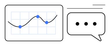 Elipsli bir konuşma baloncuğunun yanında çizilmiş noktalarla çizilmiş bir çizgi grafiği. Analiz için ideal, veri odaklı iletişim, takım çalışması, tartışmalar, geri bildirim, işbirliği, asgari tarz. Basit düz