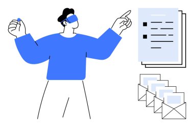 Bir yığın e-postanın yanında tamamlanmış görevleri olan bir kontrol listesine bakan adam. Üretkenlik, organizasyon, görev yönetimi, e-posta iletişimi, iş akışı optimizasyonu, hatırlatıcılar, iş dünyası için ideal