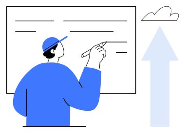 Başlık takan, yükselen bir okla bulutu işaret eden biri. Eğitim, planlama, yenilik, problem çözme, büyüme, başarı öğretim kavramları için idealdir. Basit düz