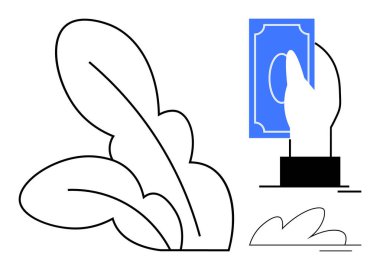 Elle banknot sunumu ile birlikte soyut bitki formları, finans, yatırım, büyüme, ekoloji, ekolojik bilinçli ekonomi, tasarruflar ve sürdürülebilirliği sembolize eder. Yeşil finans kavramları için ideal basit