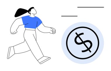 Kadın, bir dairenin içindeki dolar sembolüne doğru kasıtlı olarak adım atar, finansal büyümeyi, başarıyı ve kararlılığı gösterir. Finans, kariyer büyümesi, motivasyon, hedef belirleme, tasarruf için ideal