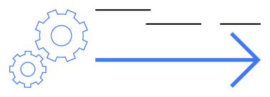 Dişli çarklar solda birbirine kenetlenir, sağ tarafı gösteren kalın bir ok, hareketi, ilerlemeyi ve verimliliği sembolize eder. Yenilik, hız, takım çalışması, strateji, otomasyon büyüme verimliliği için ideal