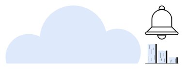Tebligat ve analizi gösteren barın üstünde bir çan olan mavi bulut. Bulut hesaplama, veri analizi, iş uyarıları, tebligatlar, teknoloji, veri güvenliği için ideal
