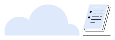 Dijital depolama, organizasyon ve erişimi temsil eden düzgünce istiflenmiş belgelerin yanında büyük mavi bulut. Veri yönetimi, bulut hesaplama, dijital dosyalama, üretkenlik, verimlilik için ideal