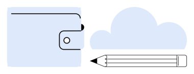 Cüzdan finans, veri bulutu ve yaratıcılığı temsil eden kalem. Finans, verimlilik, eğitim, organizasyon, beyin fırtınası teknolojisi için ideal dijital araçlar. Basit düz