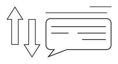 Metin içeren konuşma balonu ve yukarı ve aşağı ok değişim, etkileşim ya da iletişimi simgeliyor. Mesajlaşma, ağ oluşturma, işbirliği, geri bildirim, veri transferi, eğitim için ideal