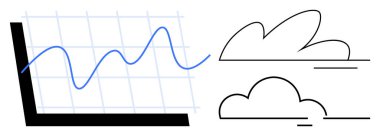 Değişken veri eğrisi olan çizgi grafiği, minimalist bulut anahatlarıyla örtülmüş. Analiz, bulut hesaplama, büyük veriler, tahminler, teknoloji eğilimleri, çevre analizleri, işletmeler için ideal