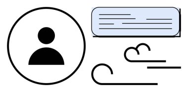 Konuşma baloncuğu ve stilize rüzgar çizgilerine sahip kişi simgesi iletişim, mesajlar ya da hızlı etkileşimi gösteriyor. İletişim, sosyal medya, geri bildirim, diyalog, ağ, hız için ideal