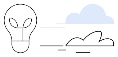 Ampul, minimalist bulutların yanında fikirleri ve sürdürülebilirliği simgeliyor. Yenilik, eko-bilinç, yaratıcılık, temiz enerji, çevre, markalaşma ve modernlik için ideal. Basit düz metafor