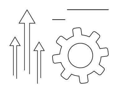 Yukarı bakan dişli mekanizmaları ve okları sembolize eder, gelişmeyi, ilerlemeyi ve yeniliği temsil eder. Teknoloji, iş, takım çalışması, büyüme stratejisi ve başarı için ideal. Basit.