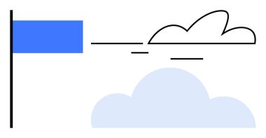 Dikey bir direkte mavi bayrak, çizilmiş ve doldurulmuş bulutlar hareketi, keşfi ve özgürlüğü çağrıştırıyor. Seyahat, hedefler, liderlik, basitlik, yaratıcılık markalaşması için ideal. Basit düz metafor