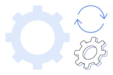 Vites simgeleri ve dairesel ok süreç, iş akışı, sistem işletimi, gelişim, otomasyon ve sanayi temalarını iletir. Takım çalışması, yenilikçi strateji mühendisliği yönetimi için ideal. Basit.