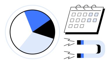 Minimalist pasta grafiği, işaretli tarihli takvim ve mıknatıs. Veri analizi, zaman planlama, proje yönetimi, pazarlama, üretkenlik stratejisi ve iş fikirleri için ideal. Basit düz