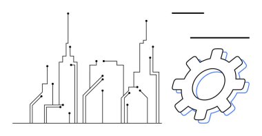 Geniş bir teçhizatla birlikte binaları birbirine bağlayan devrelerle donatılmış soyut bir şehir silueti. Otomasyon, yenilik, sürdürülebilirlik, dijitalleştirme, kentsel planlama, akıllı şehir, takım çalışması için ideal