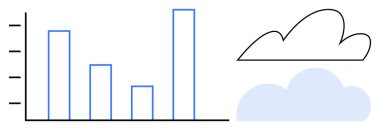 Çizilmiş ve gölgelenmiş bulutların yanında veri eğilimlerini gösteren çubuk grafik. Veri görselleştirme, analitik, bulut hesaplama, istatistik, iş trendleri, SaaS, modern teknoloji için idealdir. Basit düz