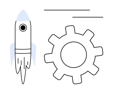 Roketin fırlatılması, yenilik, teknik gelişme ve gelişmeyi simgeliyor. Başlangıç, mühendislik, uzay keşfi, takım çalışması, işlemler, yenilik için ideal basit düz metafor
