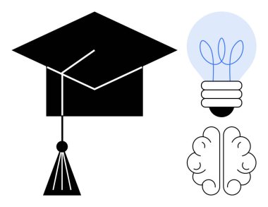 Mezuniyet şapkası, ampul ve beyin eğitimi, yaratıcılığı, yeniliği, öğrenmeyi, eleştirel düşünmeyi, ilerlemeyi ve bilgi paylaşımını temsil eder. Akademik başarılar için ideal entelektüel büyüme