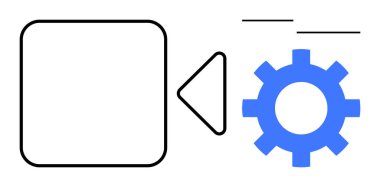 Teçhizatlı minimalist tasarım, oynat simgesi ve kare temsil eden video, video ayarlarını sembolize ediyor. Medya, teknoloji, arayüz, yapılandırma düzenleme ayarları için idealdir. Basit düz