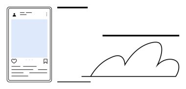 Sosyal medya paylaşımıyla akıllı telefon arayüzü ve bağlantıyı vurgulayan bulut grafiği. İçerik paylaşımı, bulut depolama, mobil teknoloji, ağ oluşturma, veri senkronizasyonu, çevrimiçi