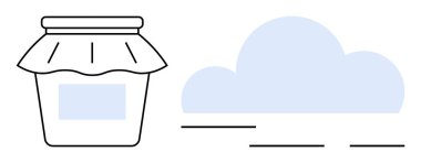 Soyut bulut yakınında duran kumaş kapaklı cam kavanoz depolamayı, muhafazayı ya da basitliği simgeliyor. Bulut hesaplama, depolama, dijital veri, gıda depolama, sürdürülebilirlik için ideal