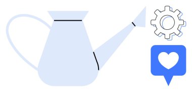 Sulama büyümeyi, yenilik için vitesi, bakım ve empati için kalbi sembolize edebilir. Takım çalışması, yaratıcılık, kişisel gelişim, sürdürülebilirlik, toplum verimliliğini beslemek için ideal. Basit.