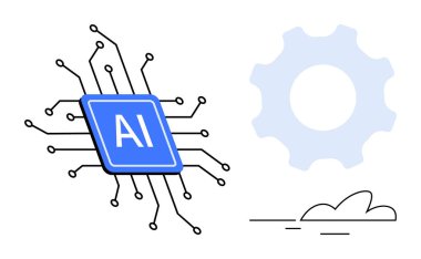 Yapay zeka çipi bir teçhizat ve bulutun yanında devre hatlarıyla çevrili. Teknoloji için ideal, yapay zeka, yenilik, otomasyon, makine eğitimi, bulut hesaplaması, dijital dönüşüm. Basit.