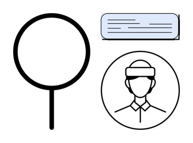 Büyüteç, VR kulaklık, ve metin bloğu yenilik ve keşif. Teknoloji, yenilik, fütüristik vizyon, analiz, veri eğitimi ve araştırma konuları için idealdir. Basit.