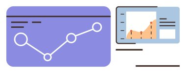 Yükselen bir eğilim, çubuk ölçümleri ve metin içgörülerini gösteren istatistiksel bir grafiğin yanındaki çizgi grafiği. Analiz, finans, iş büyümesi, strateji, eğitim ve araştırma için ideal