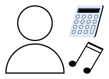 Bir insanın minimalist tasarımı, bir hesap makinesi ve yaratıcılık, analitik ve bireysellik dengesini sembolize eden bir müzik notası. Eğitim, üretkenlik, yaratıcılık ve denge için ideal