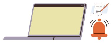 Bilgisayarı boş bir ekranla aç. Yanında da bir yazı ve uyarı zili var. İletişim, üretkenlik, yazma, çevrimiçi güncellemeler, bildirimler, hatırlatıcılar, görev için ideal