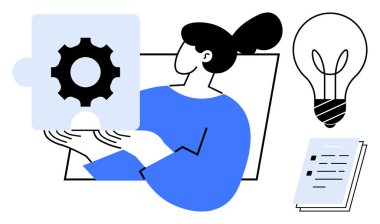 Elinde bir bulmaca parçası tutan kadın problem çözmeyi ve işbirliğini sembolize ediyor. Yakın nesneler arasında yenilik için parlayan bir ampul ve organizasyon için bir belge yer alıyor. Takım çalışması için ideal