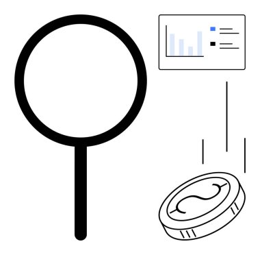 Camın para ve dijital veri tablosuna odaklanması, mali analiz, araştırma, değer izleme, denetim, performans izleme, iş stratejisi ve şeffaflığı sembolize etmektedir. Basit düz