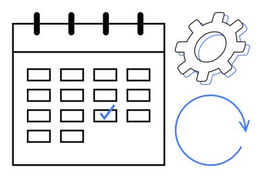 Planlama, zamanlama ve verimliliği vurgulayan işaretli tarih, teçhizat ve dairesel ok takvimi. Zaman yönetimi, görev organizasyonu, iş akışı iyileştirmesi, otomasyon projesi planlaması için ideal