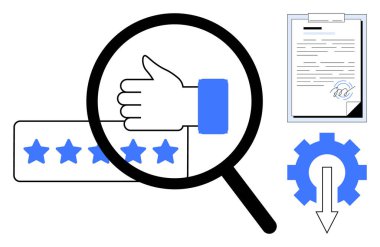 Büyüteç, yıldız derecelendirme barı, kontrol listesi ve teçhizat onaylandı. Geri bildirim değerlendirmesi, kalite kontrolü, performans değerlendirmesi, hizmet iyileştirmesi, karar verme kullanıcısı için ideal