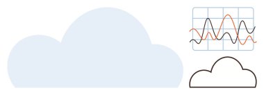 Veri eğilimlerini gösteren bir çizgi grafiği ile soyut bulut tasarımı eşleştirildi. Teknoloji, veri analizi, bulut hesaplama, ağ oluşturma, bilişim çözümleri, yazılım geliştirme, basit düz metafor