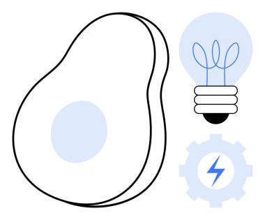 Avokado ana hatları mavi çekirdekli, filamanlı ampul ve enerji cıvatalı dişli dişli. Yenilik için ideal, sürdürülebilirlik, yaratıcılık, teknoloji, verimlilik sağlık için temiz enerji. Basit.