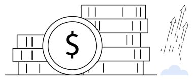 Dolar sembollü para yığınları zenginlik ve finansal başarıyı işaret ediyor. Yukarıdaki oklar büyümeyi, ilerlemeyi ve refahı temsil ediyor. Yatırım, bankacılık, ekonomi, iş, kâr için ideal
