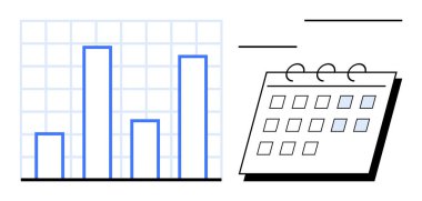 Izgaralı bar tablosu ve spiral ciltli takvim. Program, planlama, analiz, izleme, verimlilik, organizasyon ve araştırma için ideal. Basit düz metafor