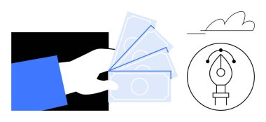 Ödemeyi temsil eden nakit para, yaratıcılık, mali yatırım konsepti, gelir, iş, tasarım, yenilik, pazarlama işbirliği için kalem aletiyle eşleştiriliyor. Basit düz metafor