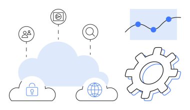 Bağlı bulut, veri analizi grafiği, oynat düğmesi, ara, teçhizat, güvenlik, dünya. Teknoloji bulut hesaplama analitiği siber güvenlik bağlantı multimedya yeniliği için idealdir. Basit düz