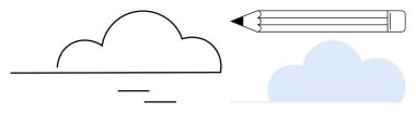 Kurşun kalemin yanında bulut çizgisi, mavi bulut tasarımı. Yaratıcılık, beyin fırtınası, yazı, minimalizm, hayal gücü, bulut teknolojisi yeniliği için idealdir. Basit düz metafor