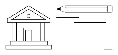 Belge imzalamayı, evrak işlerini ve yasal protokolleri sembolize eden kalem ve çizgilere sahip hükümet binası ikonu. Hukuk, sözleşmeler, eğitim, bankacılık, hükümet politikaları, basit güvenlik dairesi için ideal