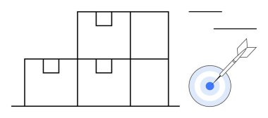 Bir okun yanındaki kutular doğruluğu, organizasyonu ve verimliliği sembolize ediyor. Nakliye, teslimat, tatmin, dağıtım, strateji verimliliği ve başarı için ideal