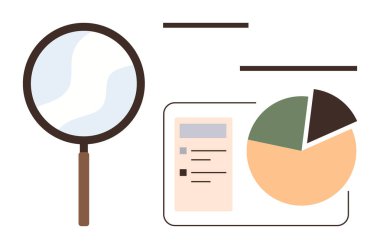 Pasta grafiği ve liste düzeni ile veri gösterimi büyütülüyor. Analiz, araştırma, istatistik, raporlama, veri bilimi, süreç değerlendirmesi, karar verme, basit düz