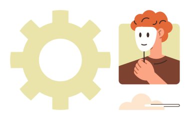 Kimliği, kendini keşfi ve dönüşümü gösteren büyük bir dişli sembolünün yanında maske tutan kişi. Takım çalışması, liderlik, değişim, karar verme, yenilik, büyüme için ideal