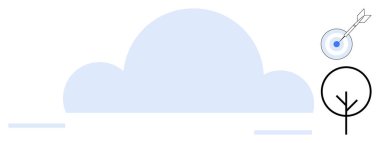 Sade mavi bulut, siyah minimalist ağaç ve oklu dart tahtası. Çevre, hedefler, strateji, bağlantı, teknoloji planlama sürdürülebilirliği için idealdir. Basit düz metafor kullanır