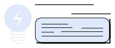 Dikdörtgenin yanında yıldırım işareti olan ampul iletişimi ya da notu temsil ediyor. Yenilik, enerji çözümleri, yaratıcılık, beyin fırtınası, mesajlaşma, basitlik ve iş planlaması için ideal