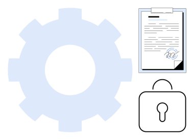 Teçhizat, imzalı belge ve ulaşım süreci, güvenlik ve anlaşma temalarını kilitle. Veri güvenliği, yasal uyum, şifreleme, gizlilik iş akışı erişim kontrolü için ideal basit düz metafor