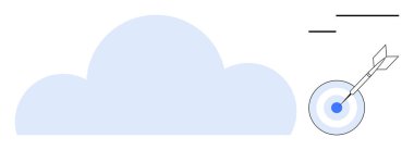 Bulut şekli, okun isabet ettirdiği hedefin yanında hassasiyeti, başarıyı ve odaklanmayı temsil eder. Teknoloji, bulut hesaplama, strateji, hedefler, başarı doğruluğu pazarlaması için idealdir. Minimalist düz metafor